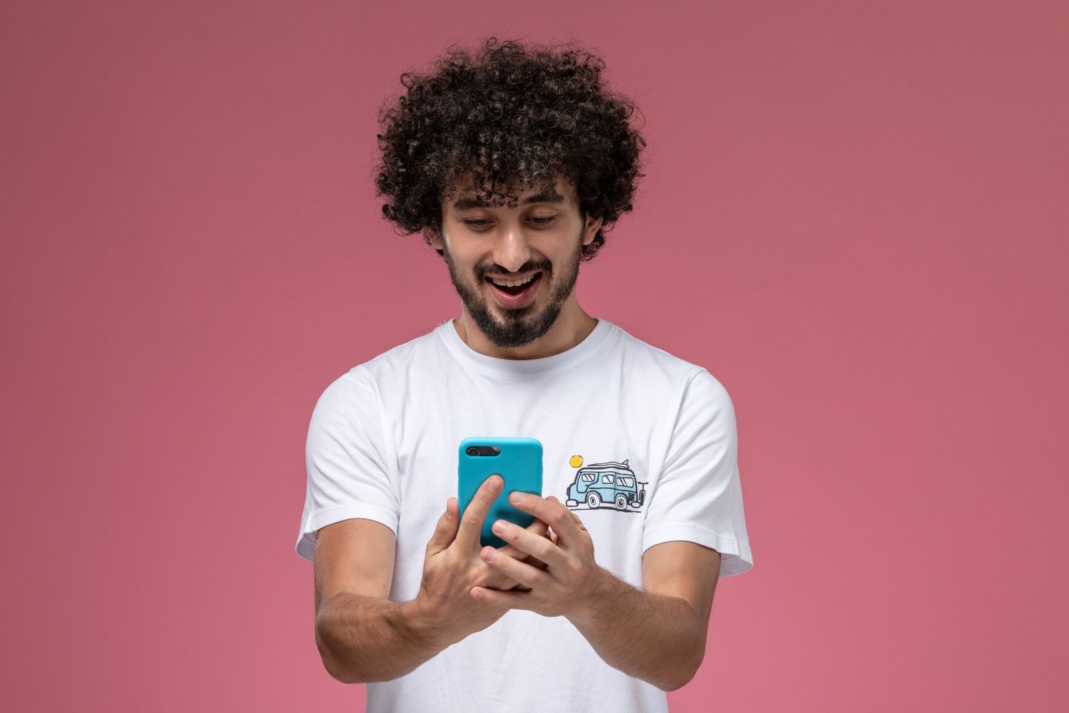 Man in live English speaking practice session on smartphone